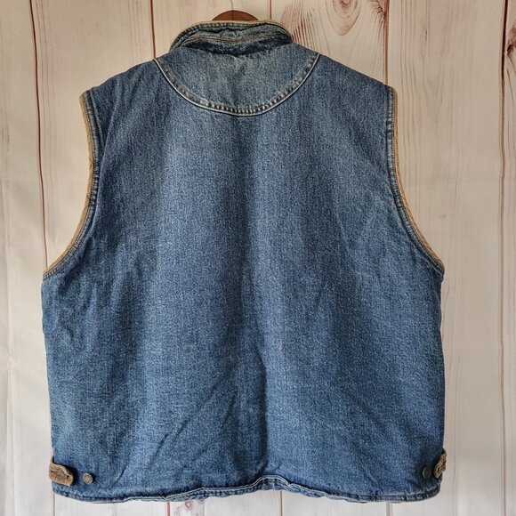 Vintage Wrangler Hero Men XL Blue Denim Sherpa Lined Vest Corduroy Collar, Zip - Picture 2 of 7